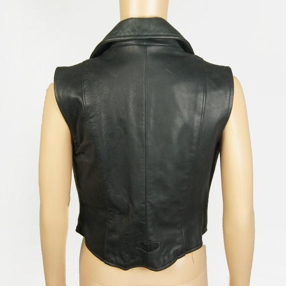 Vintage 90s Rudsak Black Lace Up Moto Motorcycle Biker Leather Vest - Picture 3 of 5